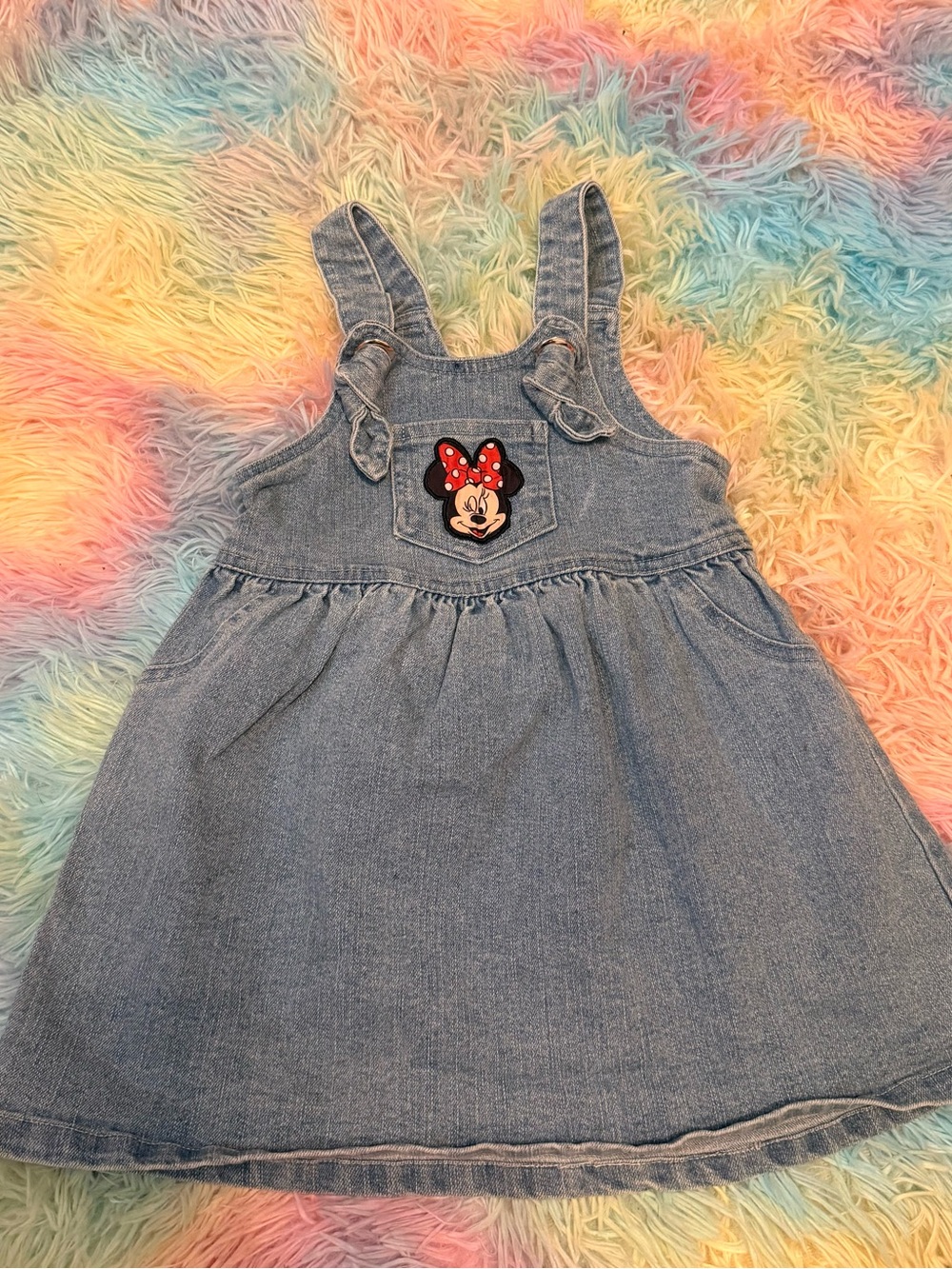 Disney Girls Light Blue Denim Minnie Mouse Pinafore Dress